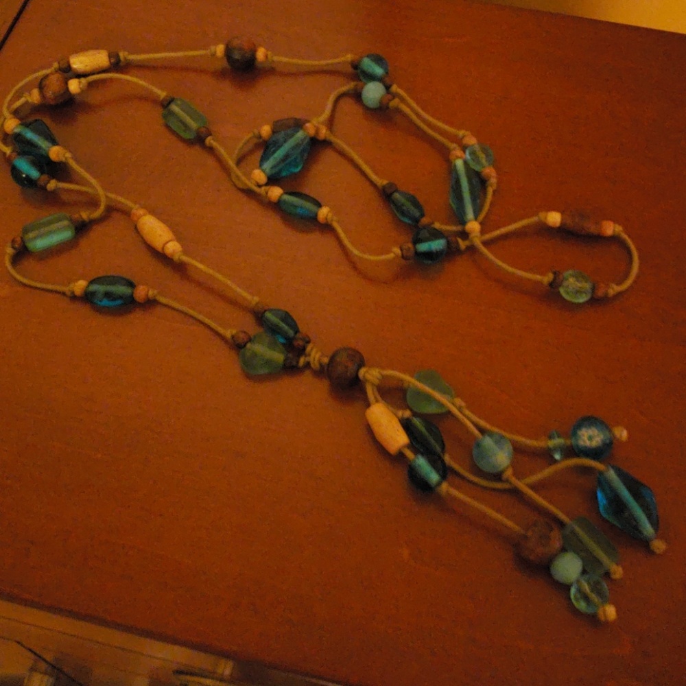 Boho Glass Beads with wood beads necklace